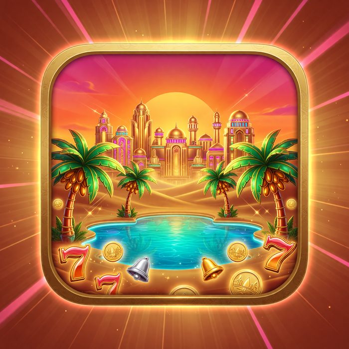 Mirage Oasis Riches slot game art, desert theme